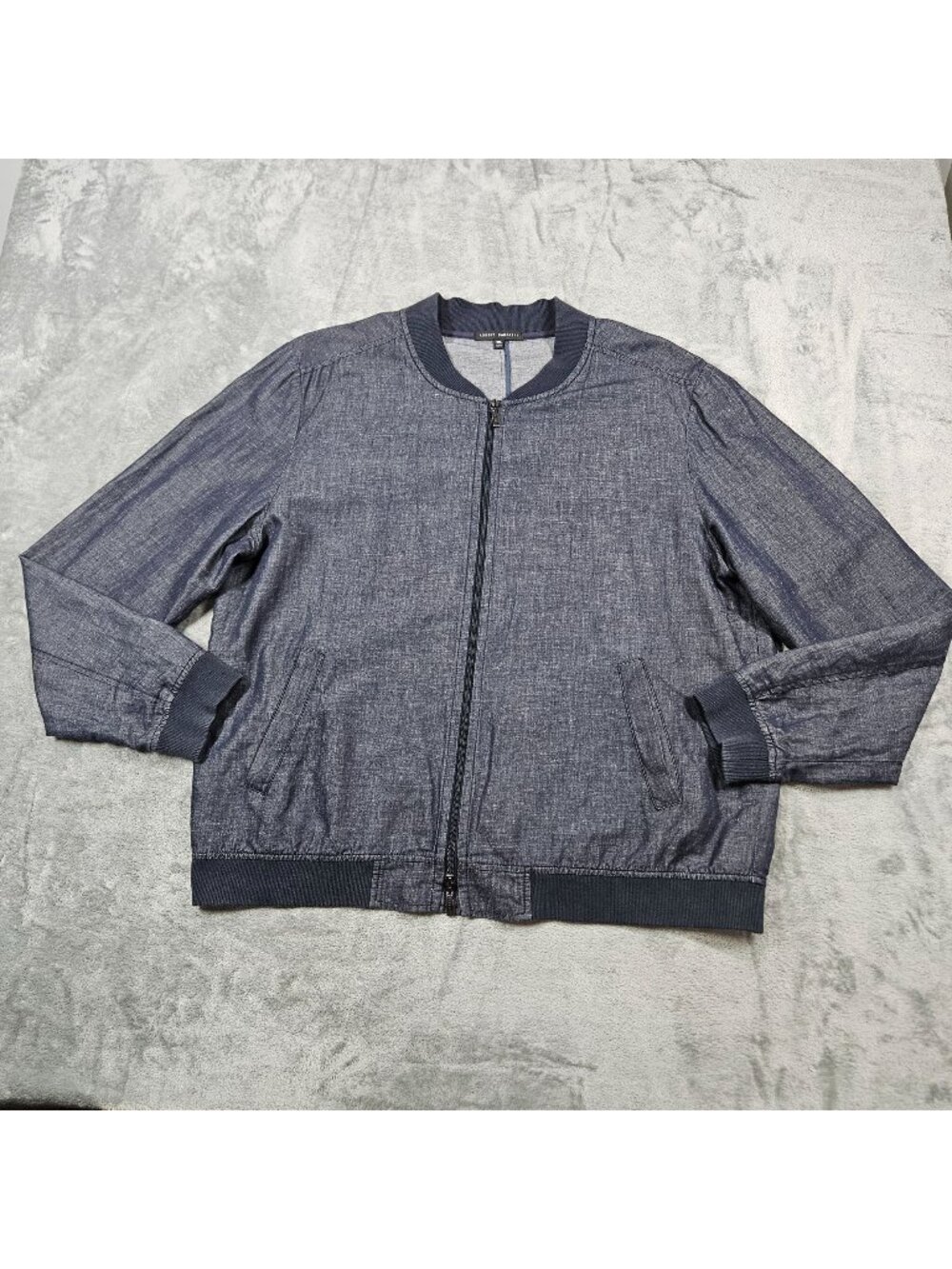 Robert Barakett Jacket Mens XXL Blue Linen Blend Chambray Bomber Preppy Casual